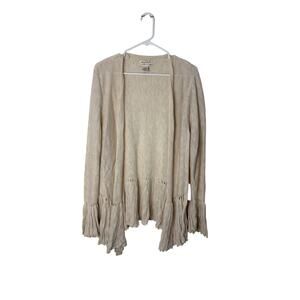MJJP Cream Knit Ruffle Hem Open Front Cardigan Women's Size L